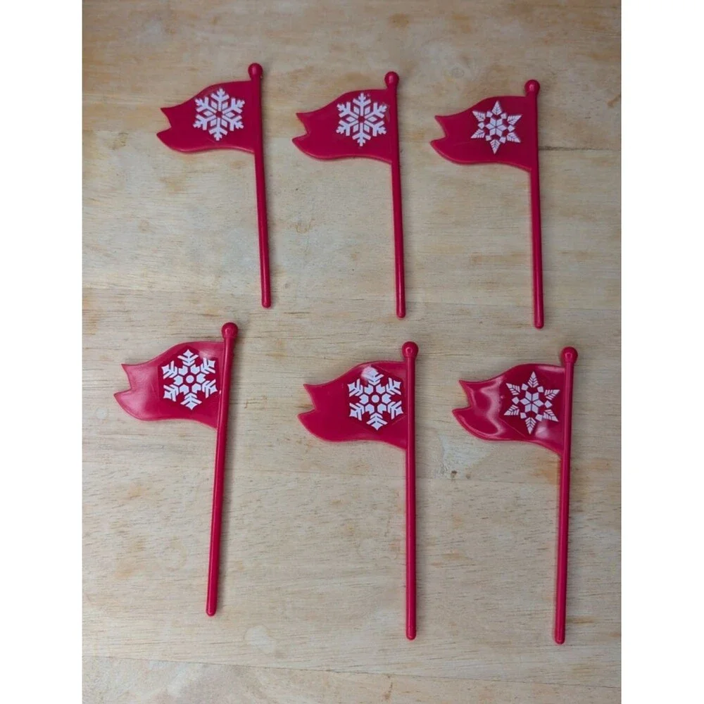 Mr. Christmas Santa's Ski Slope Replacement Parts 6 Red Flags Snowflake Flags